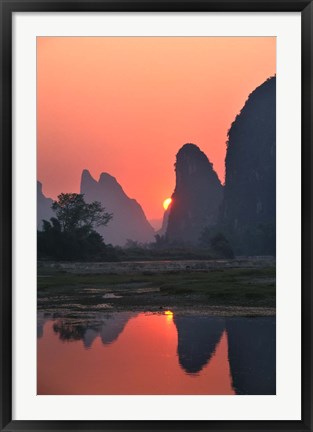 Framed Karst Hills Along the River Bank, Li River, Yangshuo, Guangxi, China Print