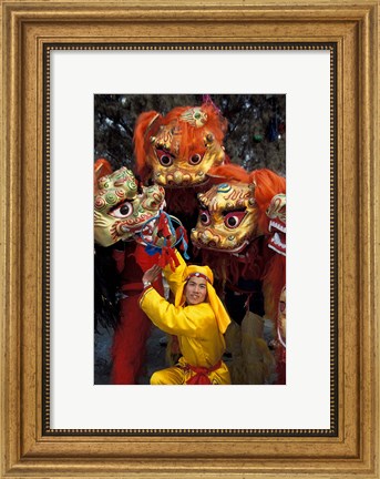 Framed Lion Dance Celebrating Chinese New Year, Beijing, China Print