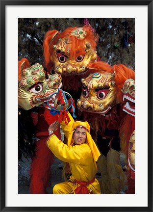 Framed Lion Dance Celebrating Chinese New Year, Beijing, China Print