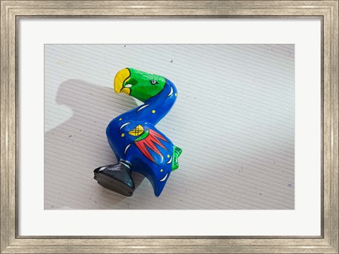 Framed Blue wooden Dodo bird toy, Mauritius Print