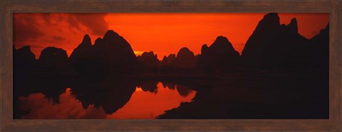 Framed Panoramic of Guilin, Yangshao Li River, Limestone Mountains, China Print