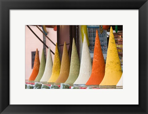 Framed Place des Ferblatiers, Mountains of Moroccan Spices Souk, Marrakech, Morocco Print