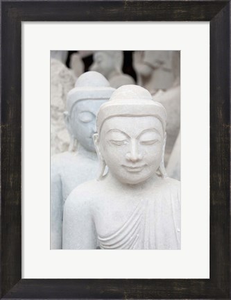 Framed Myanmar, Mandalay, Stone carver, marble Buddhas Print