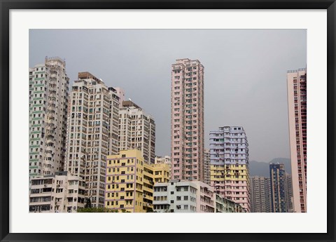 Framed New Territories high-rise apartments, Hong Kong, China Print