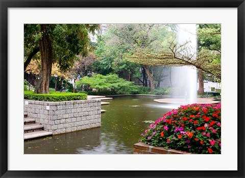 Framed Pond With Fountain in Kowloon Park, Tsim Sha Tsui Area, Kowloon, Hong Kong, China Print