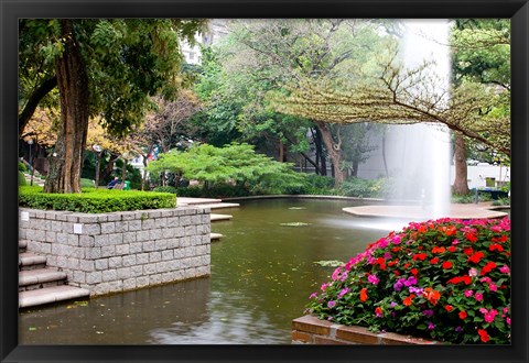 Framed Pond With Fountain in Kowloon Park, Tsim Sha Tsui Area, Kowloon, Hong Kong, China Print