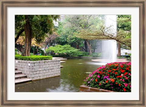 Framed Pond With Fountain in Kowloon Park, Tsim Sha Tsui Area, Kowloon, Hong Kong, China Print