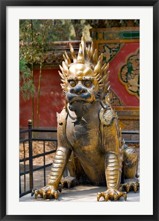 Framed Qing-era guardian lion, Forbidden City, Beijing, China Print