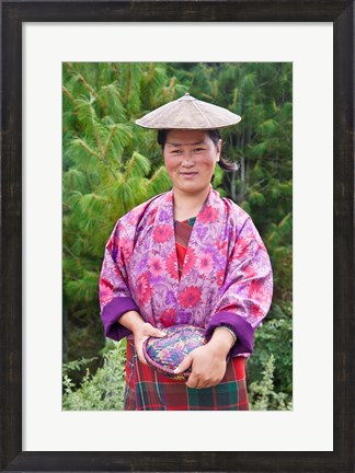 Framed Portrait of a farmer wearing bamboo hat, Bumthang, Bhutan Print