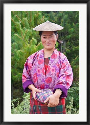 Framed Portrait of a farmer wearing bamboo hat, Bumthang, Bhutan Print