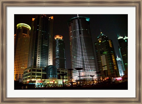 Framed Night View of Highrises, Shanghai, China Print