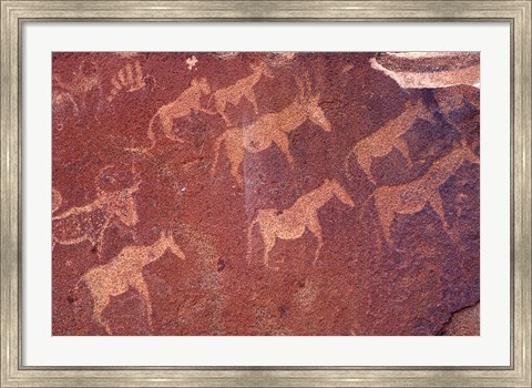 Framed Pictograph, Engravings from Stone Age Culture, Twyfelfonstein Region, Namibia Print