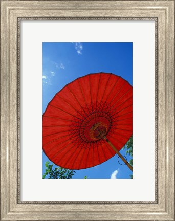 Framed Red Umbrella With Blue Sky, Myanmar Print