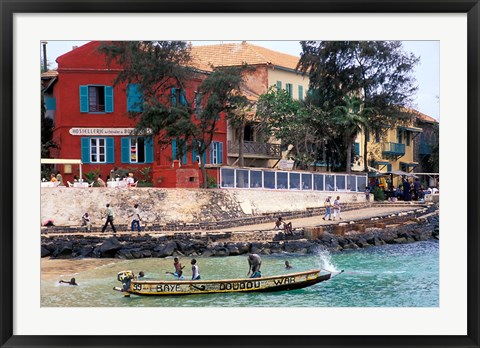 Framed Motorboat Launching from a Dakar Beach, Senegal Print