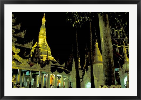 Framed Night View of Illuminated Shwedagon, Myanmar Print