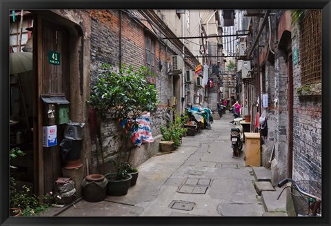 Framed Narrow lanes in traditional residence, Shanghai, China Print