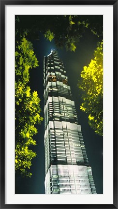 Framed Jinmao Building at night, Shanghai, China Print