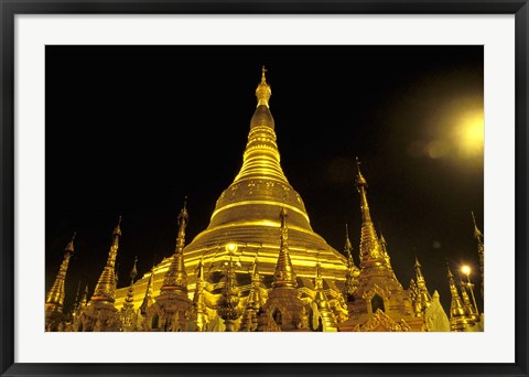 Framed Shwedagon Pagoda at Night, Yangon, Myanmar Print