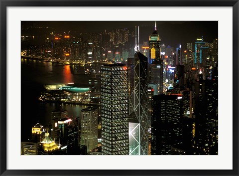 Framed Skyscrapers of Victoria Harbor, Hong Kong, China Print