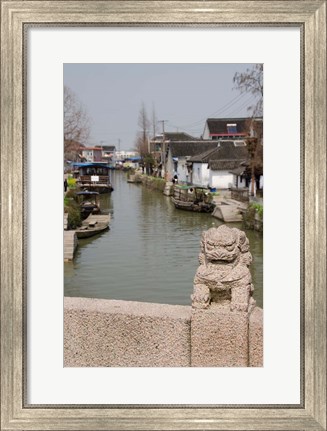 Framed Stone lion on bridge, Zhujiajiao, Shanghai, China Print