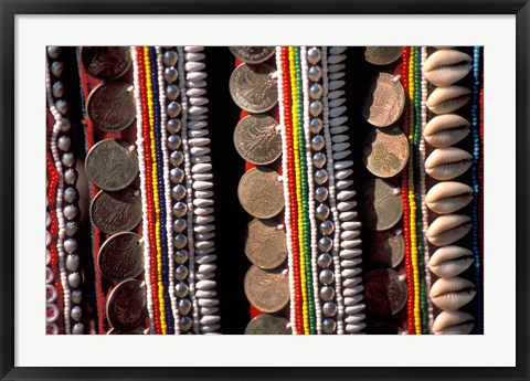 Framed Traditional Akha fabric and clothing displayed as a souvenir, Burma Print