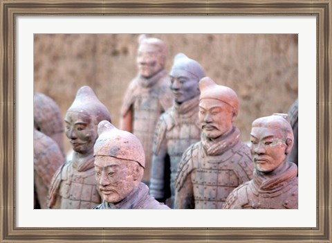 Framed Terra Cotta Warrior Heads, Xian, Shaanxi, China Print