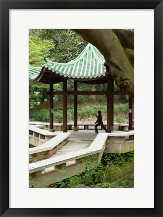 Framed Tai Chi Chuan in the Chinese Garden Pavilion at Kowloon Park, Hong Kong, China Print