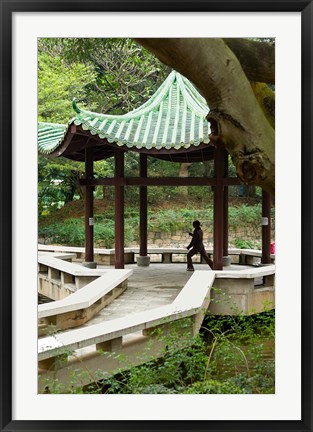 Framed Tai Chi Chuan in the Chinese Garden Pavilion at Kowloon Park, Hong Kong, China Print