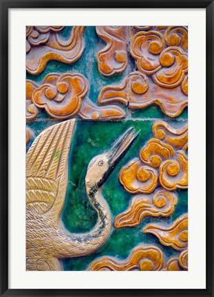 Framed Tile mural of swans and clouds in Forbidden City, Beijing, China Print