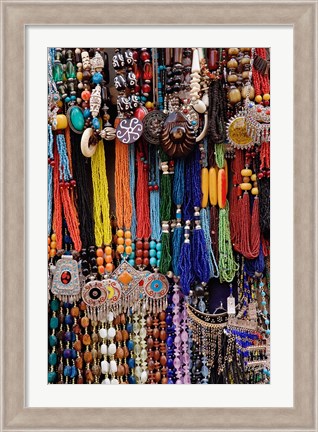 Framed Souvenir necklaces at market in Luxor, Egypt Print