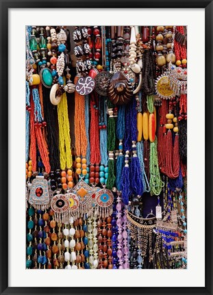 Framed Souvenir necklaces at market in Luxor, Egypt Print