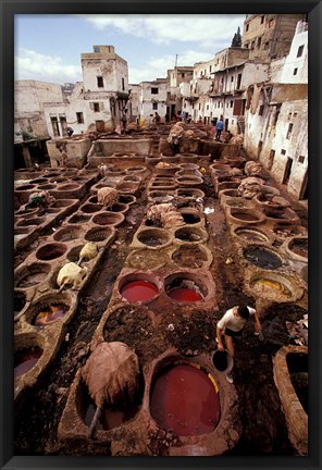 Framed Tannery Vats in the Medina, Fes, Morocco Print