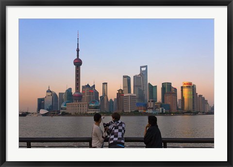 Framed Pudong skyline dominated by Oriental Pearl TV Tower, Shanghai, China Print