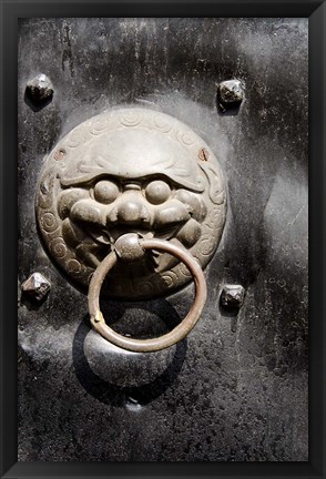 Framed Village door with ornate lion knocker, Zhujiajiao, Shanghai, China Print