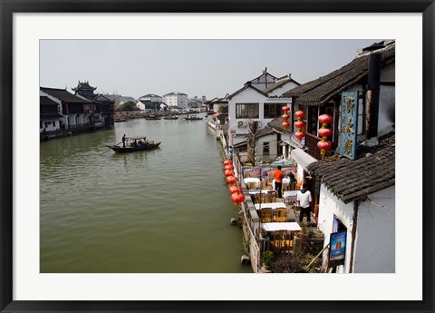 Framed View of river village with boats, Zhujiajiao, Shanghai, China Print