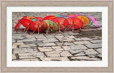 Framed Umbrellas For Sale on the Streets of Jinan, Shandong Province, China Print