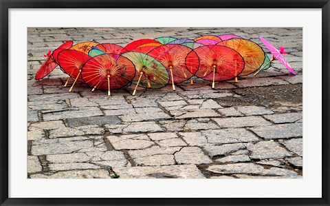 Framed Umbrellas For Sale on the Streets of Jinan, Shandong Province, China Print