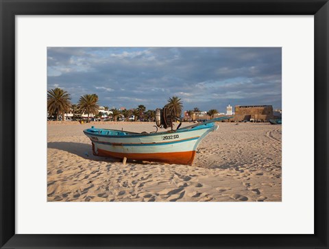 Framed Tunisia, Hammamet, Kasbah Fort, Fishing boats Print