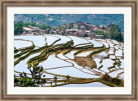 Framed Village Beside Flooded Jiayin Terraces, Honghe County, Yunnan, China Print