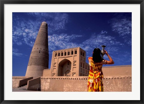 Framed Uighur Girl Carrying Jar, Turpan, Xinjiang Province, Silk Road, China Print