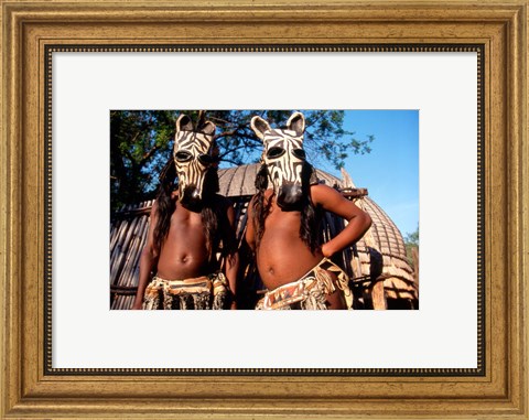 Framed Zulu Zebra Masked Dancers, South Africa Print