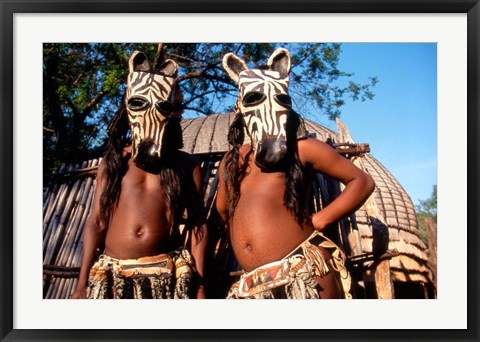 Framed Zulu Zebra Masked Dancers, South Africa Print