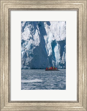 Framed Zodiac with iceberg in the ocean, Antarctica Print