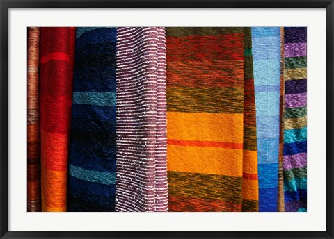 Framed Woven Moroccan silk scarves, Fes, Morocco, Africa Print