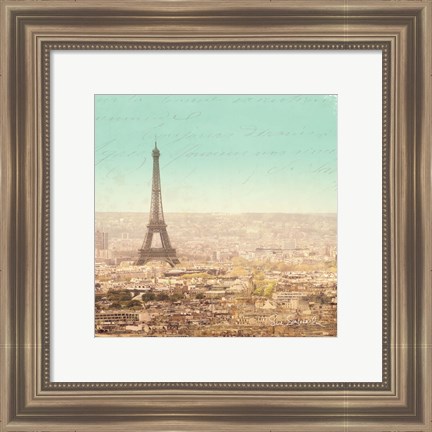 Framed Eiffel Landscape Letter Blue II Print