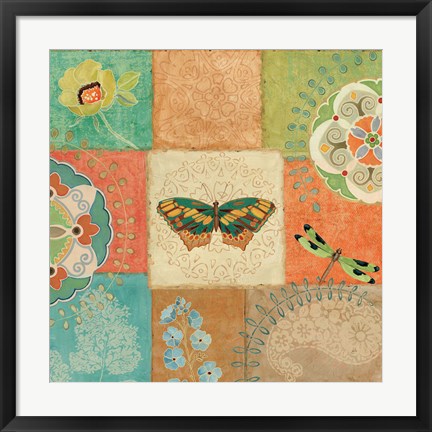 Framed Folk Floral IV Center Butterfly Print