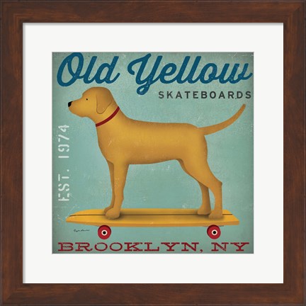 Framed Golden Dog on Skateboard Print