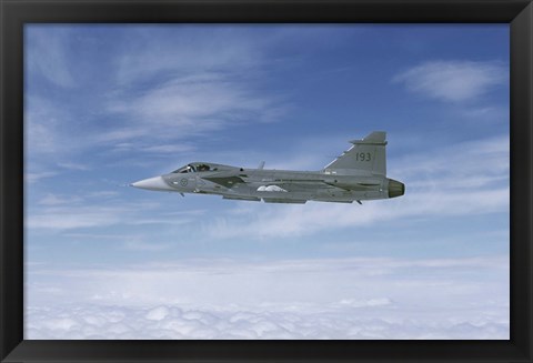 Framed Saab JAS 39 Gripen fighter of the Swedish Air Force Print