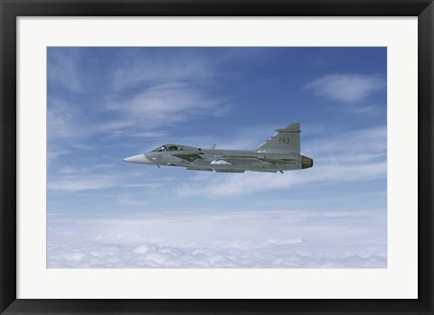 Framed Saab JAS 39 Gripen fighter of the Swedish Air Force Print