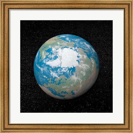 Framed 3D rendering of planet Earth centered on the North Pole Print